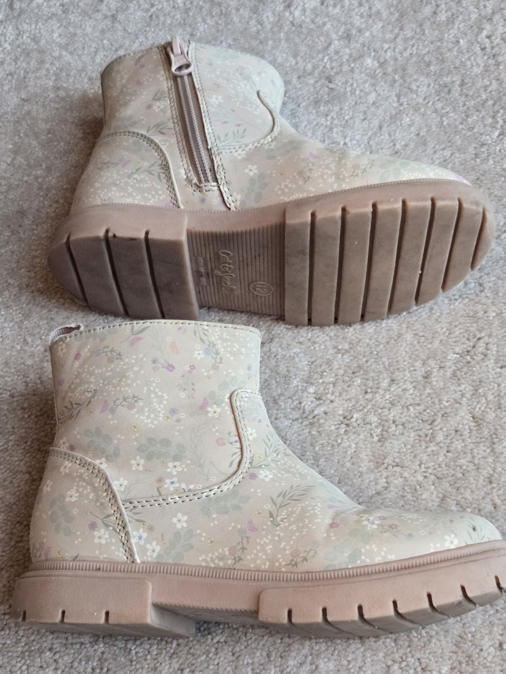 Cato Girls' Floral Ankle Boots - Cream & Light Pink